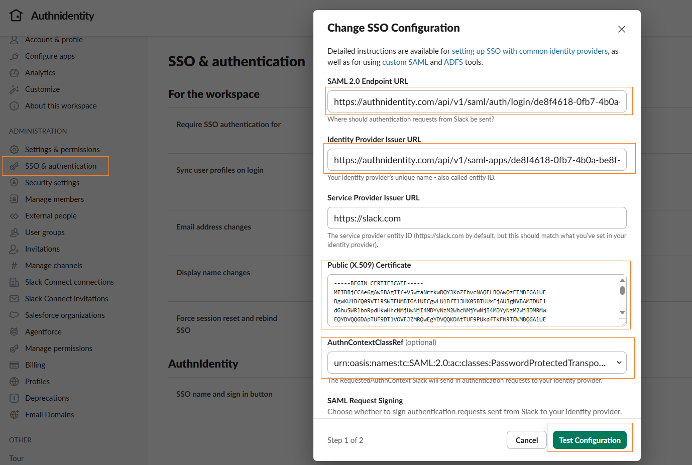 Slack SSO Configuration