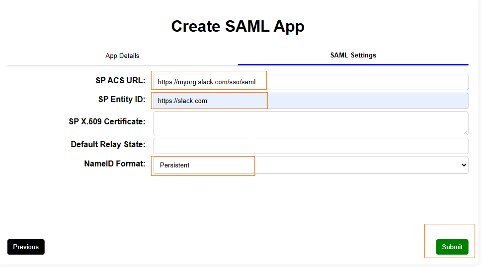 Slack SAML Settings
